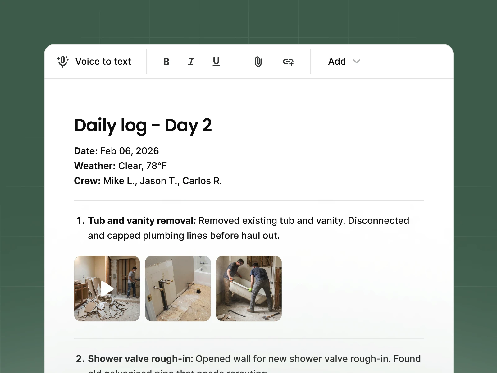 Daily log document